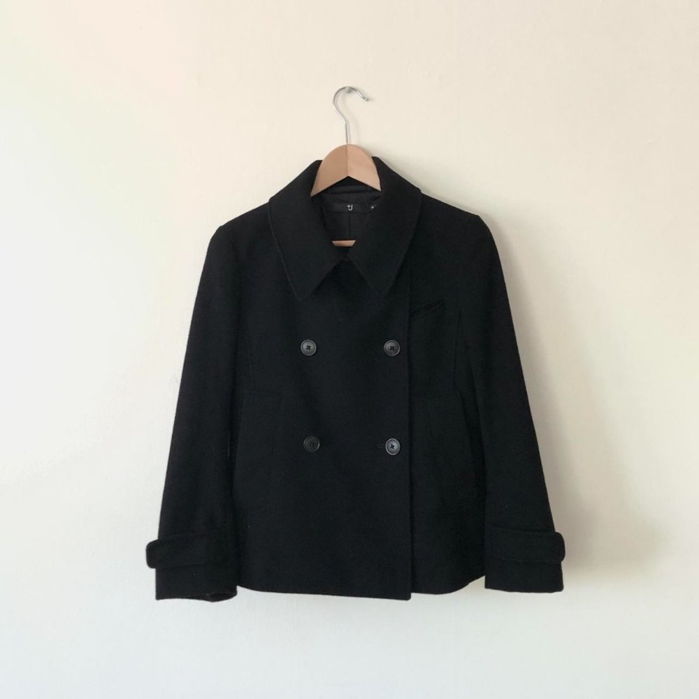 Black Double Breast Wool Blend Jacket by Jil Sander x Uniqlo